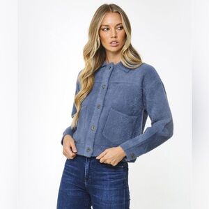 RINO & PELLE Bubbly Short Knitted Jacket In Light Blue Fuzzy Sweater Medium